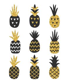 Creative pineaooles set on white background with gold glitter texture. Scandinavian stylish background with hand drawn geometric pineapple. Vector illustration Pineapple Vector, Stylish Background, Gold Pineapple, Illustration Vector, Gold Glitter, White Background, Pineapple, Hand Drawn