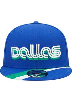 Wear your Mavericks style with pride in this Dallas Mavericks New Era Blue 2022 NBA City Edition 9FIFTY Snapback Hat! This Dallas Snapback Hat features a front embroidered team logo on a NBA City Edition inspired design. Win Mavericks!! New Era NBA 2022 City Edition 9FIFTY, Official City Edition team logo embroidery on front, Official NBA logo embroidery on back, Inspired by NBA City Edition Uniforms, Side New Era flag, Polyester, Wipe clean with cloth or cleaning kit, 4 Blue Fitted Hat With Embroidered Logo For Sports Events, Sporty Blue Fitted Hat With Embroidered Logo, Blue Fitted Hat With Embroidered Logo For Sports, Blue Baseball Cap With Embroidered Logo For Fans, Blue Snapback Hat With Embroidered Logo For Fans, Blue Embroidered Logo Snapback Hat For Fans, Blue Fitted Hat With Embroidered Logo For Fan Gear, Blue Fitted Hat With Embroidered Logo For Fans, Blue Sports Fan Snapback Hat For Sports Events