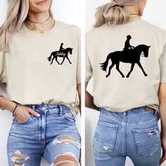 Custom Horse Gift Shirt, Birthday Gift Shirt for Women, Cool Horse Tees, Sports Shirt for Women, Horse Riding Tee, Cowboy Shirt Gift, Cowboy Clothing, Horse Lover Tee *HOW TO ORDER: 1. Please, Check and Review all Photos and Size Charts (Our T-Shirts are Unisex, The V-necks and Tanks are Women's Size) 2. Choose Your Sweatshirt Color and Size 3. Choose Your Quantity as much as you want. 4. Click "Add to Cart". For multiple items go back to the listing and repeat the steps. *QUALITY: Solid Colors Are 100% Cotton. The other colors are cotton/poly blend.  * PROCESSING & SHIPPING: Processing is 1-2 days. First Class Shipping is 2-5 business days (after processing time). You can upgrade your shipping at the checkout to UPS GROUND (2-4 Days) and UPS-2 Business DAY . *CARE INSTRUCTION: Wash item i Women Horse Riding, Horse Riding Tshirts, Equestrian Tshirts, Cowboy Clothing, Cowboy Shirt, Custom Horse, Cowboy Outfits, Horse Shirt, Horse Gifts