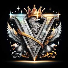 the letter v with an eagle and crown on it