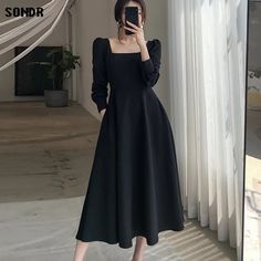 A Black, Square Neck, Black Dress, Square, Dresses, Black