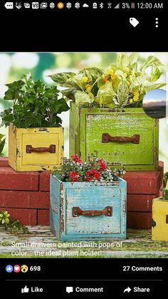 four different colored boxes with flowers in them