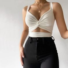 Femme Cradle Cut Out Camisole Top | YesStyle Chaleco Casual, Populaire Outfits, Spaghetti Strap Tank Top, Stil Inspiration, Casual Vest, Crop Top And Shorts, Cropped Tops, Solid Clothes, Casual Tank Tops