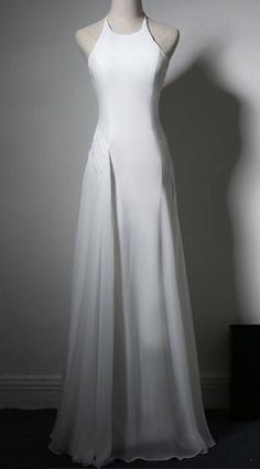 Sheer Back Wedding Gown For Prom Season, Sheer Back Gown For Wedding And Prom Season, Fitted Chiffon Evening Dress For Banquet, Fitted Floor-length Chiffon Dress For Banquet, Elegant Sheer Evening Dress For Bridesmaids, Elegant White Evening Chiffon Dress, Fitted Sleeveless Organza Wedding Dress, Sleeveless Stretch Wedding Gown, White Fitted Chiffon Dress