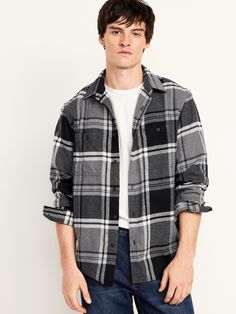 spread collar long sleeves buttoned cuffs button front button-patch chest pockets relaxed fit hits at hip model is approx.  6'1" and wears size mmachine wash according to the care instruction label  . Best Holiday gift for Men , perfect Shirts for Christmas! Relaxed Fit Long Sleeve Flannel Shirt With Button Closure, Casual Flannel Shirt With Patch Pockets And Long Sleeves, Casual Long Sleeve Flannel Shirt With Patch Pockets, Relaxed Fit Long Sleeve Flannel Shirt With Pockets, Relaxed Fit Flannel Shirt With Button Closure, Cotton Flannel Shirt With Patch Pockets, Flannel Shirt With Pockets, Casual Plaid Flannel Shirt With Patch Pockets, Flannel Long Sleeve Shacket With Pockets