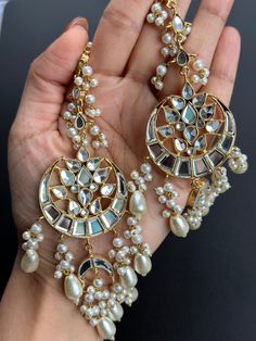 Mirror work and gold plated, this set is perfect for bridesmaid or mehendi/Sangeet to wear with any outfit! Wedding Kundan Jhumkas Drop Earrings, Elegant Stone Work Anarkali Set For Festive Occasions, Elegant Festive Anarkali Set With Stone Work, Kundan Anarkali Set With Mirror Work For Party, Elegant Meenakari Anarkali Set For Festive Occasions, Bollywood Bridal Drop Earrings With Stone Work, Wedding Chandbali Jhumkas With Matching Earrings, Zari Work Earrings For Wedding And Diwali, Zari Work Earrings For Diwali Wedding