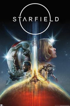 the cover art for starfield, an upcoming xbox game with two characters in space