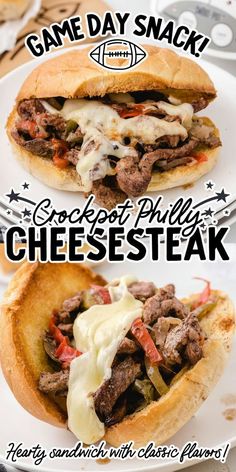 Slow Cooker Philly Cheesesteak Crockpot Philly Cheesesteak, Philly Cheese Steak Crock Pot, Crockpot Steak Recipes, Philly Cheesesteak Recipe, Beef And Veggies, Crockpot Steak, Cheesesteak Recipe, Easy Crockpot Dinners, Cheese Steak