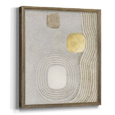 an abstract painting with gold and white circles on a gray background canvas wall art print