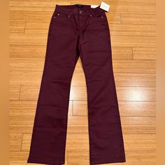 Ellen Tracy Twill Boot Cut Pants Wine Red Size 8 Brand New With Tags. Zipper Closure, Pockets. 98%Cotton 2% Spandex Measurements: Length 42 Waist 14 Rise 9.5 Inseam 31.5 Inches Burgundy Straight Leg Bottoms For Fall, Mid-rise Burgundy Fall Pants, Mid-rise Burgundy Pants For Fall, Burgundy Mid-rise Pants For Fall, Fitted Burgundy Casual Jeans, Womens Jeans Bootcut, Ellen Tracy, Twill Pants, Wine Red