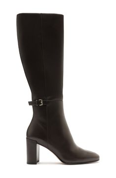 Designed to complement any style and occasion, this napa-leather boot is handcrafted with a tall block heel and decorative buckle strap. 2 3/4" (70mm) heel Side zip closure Leather upper, lining and sole Made in Brazil Designer Shoes Luxury Heeled Boots With Buckle For Fall, Luxury Heeled Boots With Buckle Closure For Fall, Evening Leather Boots With Buckle Closure, Leather Boots With Buckle Closure For Evening, Square Toe Calf Leather Boots With Buckle Closure, Luxury Leather Heeled Boots With Buckle Closure, Calf Leather Boots With Buckle Closure And Square Toe, Luxury Business Boots With Buckle Closure, Chic Calf Leather Boots With Buckle Closure