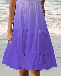 Lasaky - Ombre Ruffle Hem Sleeveless Swing Dress Summer Sleeveless Dress With Ruffles, Knee-length, Knee-length Ruffled Sleeveless Summer Dress, Knee-length Sleeveless Ruffled Dress For Summer, Sleeveless Ruffled Knee-length Dress For Summer, Tiered Sleeveless Sundress For The Beach, Purple Sleeveless Maxi Dress For Beach Season, Sleeveless Purple Maxi Dress For Beach Season, A-line Midi Dress With Ruffle Hem For Vacation, Sleeveless Dress With Ruffle Hem For Vacation