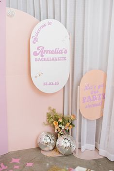 there is a sign that says welcome to amelia's bachelorette on the wall