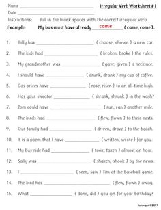 an english worksheet with words and pictures