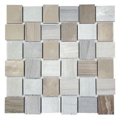 a white and grey mosaic tile with different colors on the tiles, including grays and browns