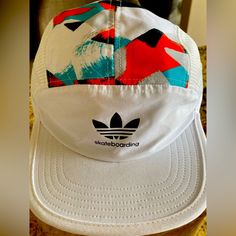 Adidas Skateboarding 5 Panel Hat White Blue Orange Nylon & Plastic Buckle Very Rare Breathable 5-panel Baseball Cap For Streetwear, White Breathable Baseball Cap For Outdoor Activities, White Summer Sports Trucker Hat, Sporty Breathable Snapback Hat For Summer, White Baseball Cap For Summer Outdoor Activities, Breathable Sporty Snapback Hat For Summer, White Breathable Snapback Hat For Outdoor Activities, Breathable White Six-panel Snapback Hat, White Summer Baseball Cap For Outdoor Activities