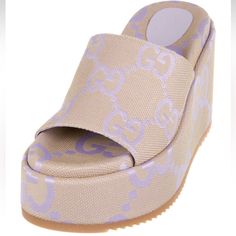 Gucci Canvas Purple Jumbo Printed Platform Espadrilles. New In Box With Dustbag And Tags. Gucci Leather Wedge Sandals For Summer, Gucci Wedge Sandals With Platform Heel, Chic Gucci Platform Wedge Sandals, Gucci Platform Wedge Sandals, Gucci Summer Wedge Sandals, Gucci Designer Wedge Sandals With Round Toe, Chic Gucci Wedge Sandals For Summer, Chic Gucci Summer Wedge Sandals, Gucci Summer Wedge Heel Sandals