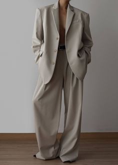 Tansy Oversized Blazer - Beige – The Frankie Shop Nude Project Outfits, Oversized Suit, Oversized Blazers, The Frankie Shop, Suiting Fabric, Blazer Beige, Frankie Shop, Single Button Blazer, Pleated Trousers