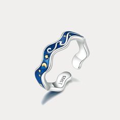 A combination of gold plated cloisonne, midnight blue enamel and an oil dripping design creates a miniature version of Van Gogh’ s famous Starry Night painting. Made out of S925 silver, this artistic ring represents the beauty and hardships we face while following our dreams. Whenever you’re struggling to keep running after that dream in your heart, don’t compromise or give up. Just look down at this ring and remember that the journey to fulfilling marvelous dreams have ups and do. DETAILS Plati Starry Night Ring, The Magician Tarot, The Moon Tarot, Starry Night Painting, Blue Morpho Butterfly, Pearl Gifts, Unique Gift Wrapping, Blue Morpho, Sky Design