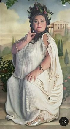 a painting of a woman in white dress sitting on steps with her hand under her chin