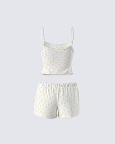 Because even when you’re sleeping, you gotta look cute 🐥 Featuring an ivory duck print camisole top paired with matching mini shorts, this two-piece lounge look is the perfect look for when you need a little R&R 😌 White Summer Lounging Sleepwear, White Summer Lounging Sets, White Summer Sleepwear For Lounging, White Short Set For Pajama Party, Cute White Vacation Pajama Shorts, Cute White Pajama Shorts For Vacation, Summer Pajama Shorts Matching Set For Sleepover, Summer Matching Set Pajama Shorts For Sleepover, Matching Set Pajama Shorts For Summer Sleepover