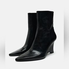 Size Us 7.5, Eur 38 Us 8 Eur 39 Brand New With Tags Zara Heels, Wedge Ankle Boots, Heels & Wedges, Zara Shoes, Zara Black, Bootie Boots, Ankle Boots, Wedges, Zara