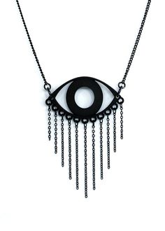 Black Evil Eye Necklace with Black Chain Fringe - Dark Jewelry – Hypnovamp Shadow Jewellery, Witchy Pendant, Goth Closet, 3d Printed Necklace, Gothic Gloves, Vamp Style, Vale Jewelry, Occult Fashion, Gothic Jewellery