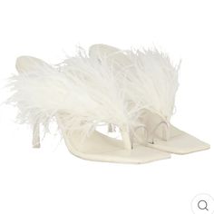 Cult Gaia Heels White Ostrich Fur Mules Brand New In Box 37 Original $600 Glamorous Formal Heels With Feathers, Luxury High Heel Heels With Feather Trim, Luxury High Heels With Feather Trim, Formal Open Toe Heels With Feather Trim, Chic Formal Heels With Feather Trim, Luxury Feather Trim Heels For Formal Occasions, Evening Heels With Feathers And Pointed Toe, Chic High Heels With Feathers, Elegant Pointed Toe Heels With Feathers