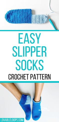 crochet slipper socks with text overlay that reads easy slipper socks crochet pattern