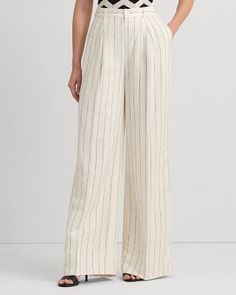 Lauren Ralph Lauren Striped Wide Leg Pants Pinstripe Trousers Outfit, Pinstripe Trousers, Trousers Outfit, Mascarpone Cream, Striped Wide Leg Pants, Mein Style, Ralph Lauren Womens, Striped Linen, Striped Pants