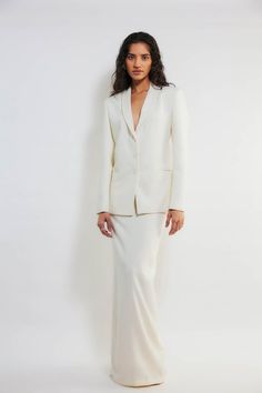 Deme By Gabriella | Lena White Blazer And Skirt Set | INDIASPOPUP.COM Bridal Blazer And Skirt, Tailored Classic White Skirt Suit, Chic White Structured Suit, Elegant White Long Sleeve Skirt Suit, Sleek White Blazer For Semi-formal Occasions, Elegant White Structured Suit, Sleek White Workwear Blazer, Sleek White Blazer For Workwear, Sleek White Blazer For Work