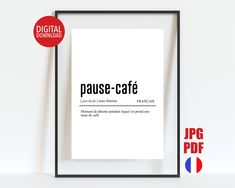 a framed poster with the words pause - cafe in black and white, against a plain background