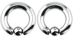 pair of stainless steel circular earrings on white background