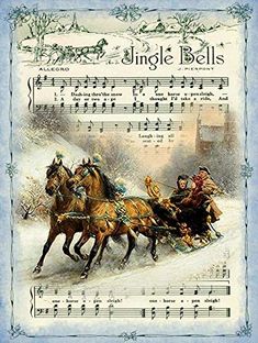 an old sheet music cover with horses pulling a sleigh