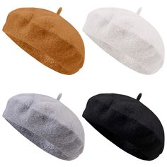 PRICES MAY VARY. Quantity: each package includes 4 pieces of beret hats of 4 different colors, which are black, white, gray, khaki, enough for you to wear and match according to your daily moods Dimension: each beret hat with the inner perimeter of 42cm/16.5 inches and outer perimeter of 85cm/33 inches, suitable for most adults to wear and match with outfits all year round The beret hats are made of yarns, soft to touch and comfortable to wear, not easy to get pilling or shrink; they are in pure Dior Bucket Hat, Music Hat, Trendy Winter Fashion, Style Beanie, Floppy Beach Hat, Disney Hats, Ski Cap, Wool Beret, Striped Beanies