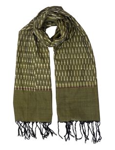 Olive Geometric Handmade Cotton Scarf with Tassels: Perfect Gift for Her or Him Olive Scarf, Olive Green Scarf, Ikat Scarf, Scarf With Tassels, Crochet Sun Hat, India Design, Green Scarf, Cotton Hat, Black Scarf