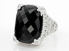 Judith Ripka 15.39ctw Black Onyx and 2.98ctw White Bella Luce® Diamond Simulant Rhodium Over Sterling Silver Monaco Ring. Measures Approximately 0.85"L x 0.65"W. Not Sizeable.