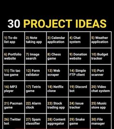 the 30 project ideas list is shown in red and black, with text on it