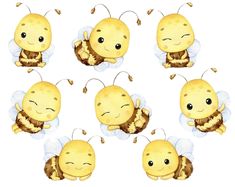 a set of six bees with different expressions