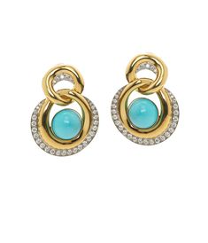 Cabochon turquoise, brilliant-cut diamonds, polished 18K gold, and platinum