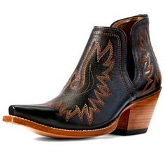 From Rodeo Scene To The Mainstream This Gorgeously Handcrafted Bootie From The Ariat New West Collection Fits Right In. Ats Technology Provides Exceptional Comfort For That Light-On-Your-Feet Feeling. Size: 6.5 Color: Brooklyn Black Features: Ats Lightweight Forked Shank For Enhanced Support Premium Full-Grain Leather Foot And Upper With Vented Mesh Underlays Non-Removable Comfort Insole Hand-Nailed And Color Stained Leather Sole Goodyear Leather Welt Construction Optional All-Over Four-Row Stitch Pattern Cutout Side Design Detail For Easy Slip-On Entry Can Be Resoled X Toe "2.75"" Heel" "6"" Upper Height" 100%Leather Like New. Only Wore A Couple Of Times. Ariat Dixon, New West, Side Design, Ariat Shoes, Western Booties, Black Features, Shoes Heels Boots, Full Grain Leather, Stitch Pattern