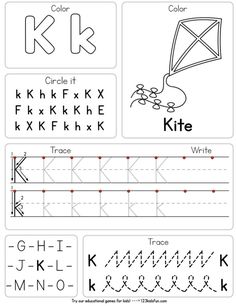 the letter k worksheet is shown with letters and numbers to be used for writing