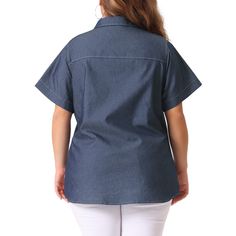 Denim button-up shirts women are featured in a classic style, short sleeve women's tops with a relaxed fit to add the perfect to any laidback look. Denim chambray button-down shirts for women featuring a basic collar, button closures in front, chest flap pockets, and spring and fall clothes with short sleeves that can be dropped down or rolled up. This shirt is suitable for office, daily wear, and dating. Relaxed Fit Tops With Buttoned Pockets, Denim Blue Top With Button Closure And Relaxed Fit, Solid Color Short Sleeve Relaxed Fit Blouse, Solid Color Short Sleeve Blouse With Relaxed Fit, Solid Color Relaxed Fit Short Sleeve Blouse, Relaxed Fit Solid Color Short Sleeve Blouse, Denim Blue Cotton Blouse With Pockets, Relaxed Fit Short Sleeve Denim Top For Work, Collared Denim Blue Blouse With Pockets