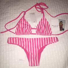 Brand New With Tags, Only Tried On! Top Is Small, Bottoms Are Medium But Would Fit A Small As Well Ordered Online But Don't Want To Pay Return Shipping To Australia! Reversible To Hot Pink! Beach Striped Stretch Swimwear, Striped Stretch Swimwear For Beach, Striped Fitted Swimwear For Vacation, Fitted Striped Swimwear For Vacation, Striped Halter Neck Summer Swimwear, Striped Beachy Swimwear For Vacation, Beachy Striped Swimwear For Vacation, Striped Swimwear For Beach Party Vacation, Striped Swimwear For Spring Beach Outing