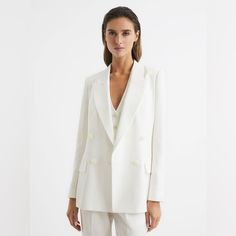 See Photos For Details. New Without Tags. Nwot. Created With The Modern Woman In Mind, The Tatum Blazer In White Has Been Crafted With Traditional Design Details. It Features A Double-Breasted Close And Peak Lapels, Then Is Finished With Tonal Buttons To Keep The Look Sleek. Wear It With The Coordinating Blazer And Trousers, Then Add Heels For Instant Impact. Double Breasted Close. Peak Lapels. Buttoned Cuffs. Flap Pockets. Tonal Buttons. Lined Elegant White Structured Suit, White Double-breasted Outerwear For Wedding, Timeless White Outerwear For Work, White Double-breasted Wedding Outerwear, Timeless White Outerwear With Suit Collar, White Timeless Suits For Office, White Timeless Office Suits, Timeless White Office Suits, Timeless White Wedding Outerwear