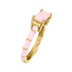 Ross-Simons - Pink Opal and Pink Enamel Ring in 18kt Gold Over Sterling. Size 10. An RS exclusive. Here's a playful ring with lots of modern appeal. A 10x5mm baguette pink opal is presented in a unique east-west arrangement with bright pink enamel along the band. Set in polished 18kt yellow gold over sterling silver. You'll enjoy the fashion-forward feel of this statement ring! 1/4" wide. Pink enamel and pink opal ring. Opal birthstones are the perfect gift for October birthdays. October Birthdays, Cloud Ring, Pink Opal Ring, Opal Birthstone, Ring Opal, Pink Enamel, Enamel Ring, Opal Ring, East West