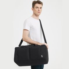 Size: 20.5x10.5x10.5 inches (This duffle gym bag can be rapidly folded into a compact size, measuring 9.5 x 10.6 inches)Materials: Water-resistant nylon fabricCapacity: 38LFeatures:Convertible Strap for Versatile Carrying: WANDF weekender bag stands out with its three adaptable carrying methods, allowing it to be worn as a backpack, carried by hand, or slung across the shoulder. Foldable & Lightweight: This gym bag serves as a convenient spare bag for souvenirs or clothes during your travels. Mu Functional Foldable Travel Bag For Outdoor Activities, Practical Foldable Nylon Travel Bag, Functional Nylon Backpack Duffle Bag, Versatile Nylon Backpack Gym Bag, Large Capacity Nylon Duffle Bag, Large Capacity Nylon Duffle Bag Rectangular, Functional Nylon Duffle Bag Backpack, Casual Sports Gym Bag In Solid Color, Casual Gym Bag For Sports