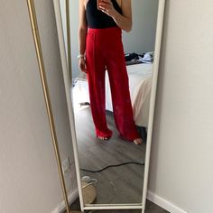 Size Sm Lulu’s Red Trousers. Never Worn. They Are High Waisted. They A Bit Big For Sm So Would Work For A Size Medium. I’m 5’3” And They Are Long On Me. Chic Red Bottoms For Going Out, Red High Waist Bottoms For Going Out, Chic Red Loungewear Bottoms, Red Stretch Bottoms For Date Night, Casual Red Bottoms For Date Night, Chic Red Pants With Elastic Waistband, High Waisted Trouser Pants, Paper Bag Waist Pants, Lulu Pants