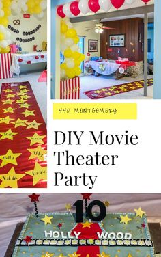 a movie themed party with balloons and streamers in the shape of stars is featured