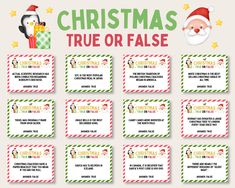 christmas true or false tags with santa claus and penguin